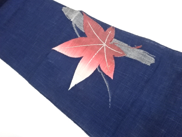 JAPANESE NAGOYA OBI FOR SUMMER / PULP CLOTH / TSUMUGI / WOVEN MAPLE LEAVES